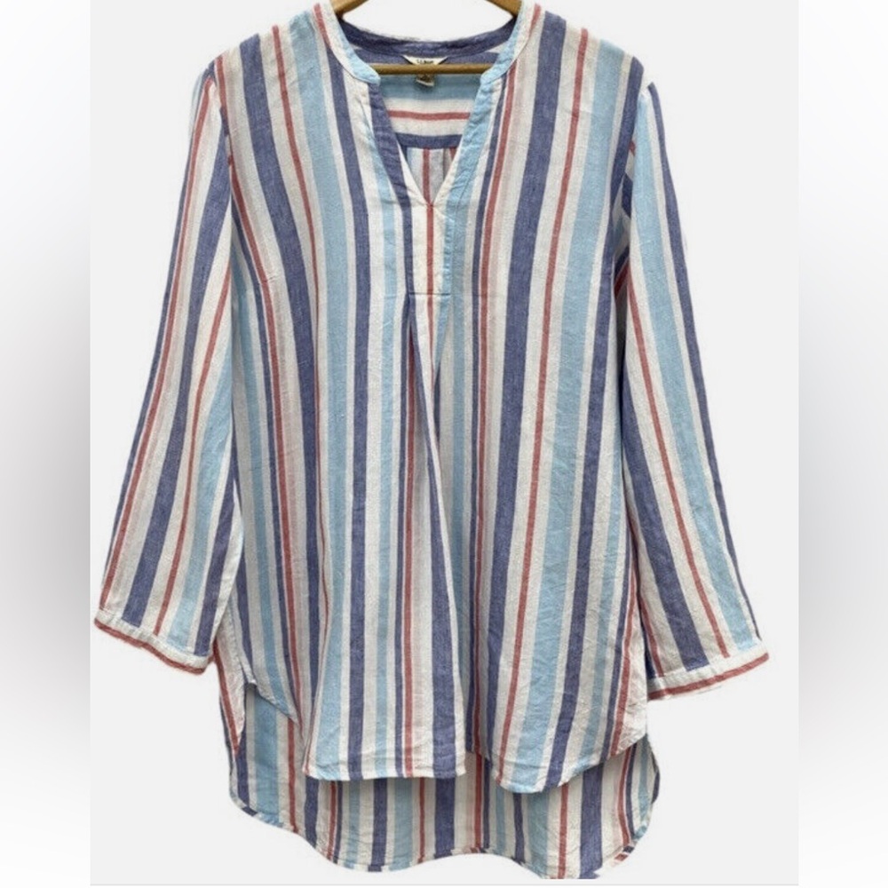L.L. Bean Striped Blouse Size M 100% LINEN